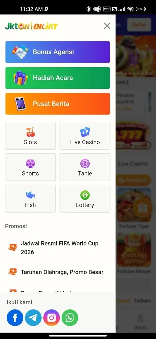 JKTOK - Menu kategori permainan