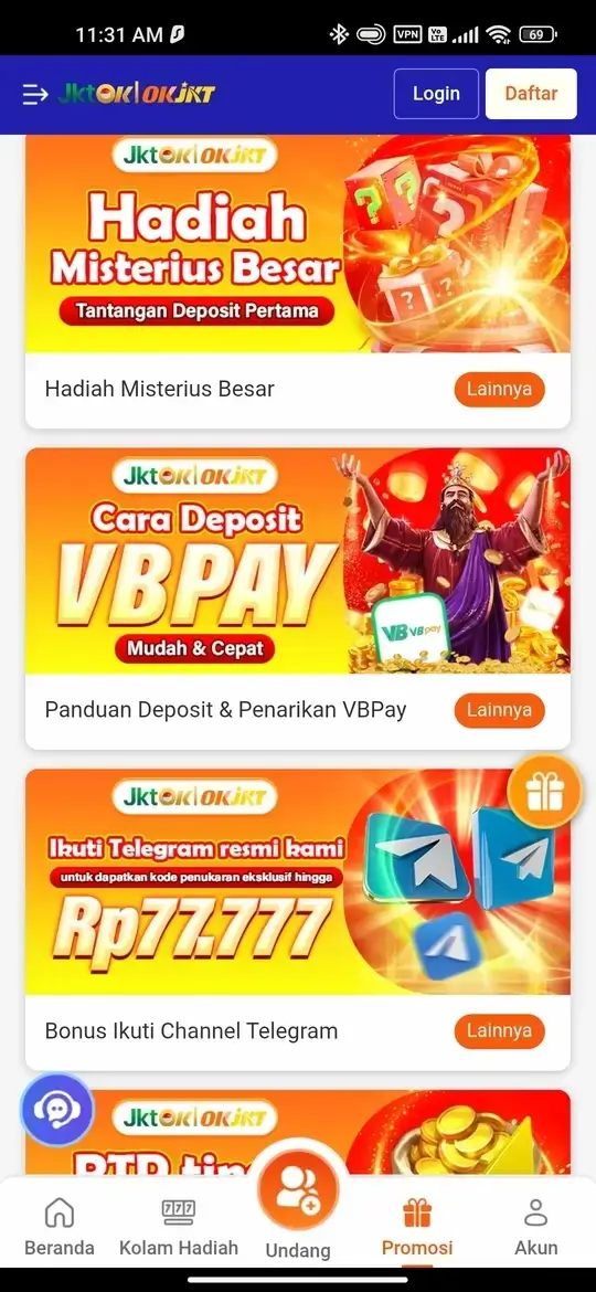 JKTOK APK - Halaman promosi dan bonus
